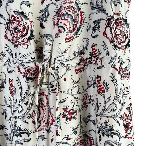 Madewell 100% Silk Floral Dress‎ Waist Tie with Pockets Cream Gray Red, Size 4 - Picture 6 of 12